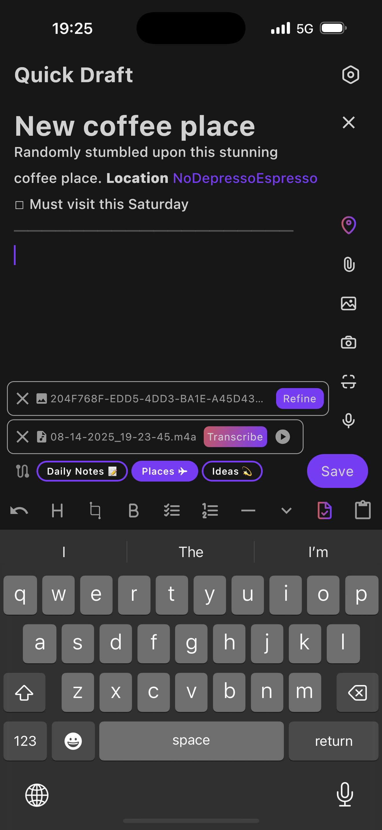 Quick Capture Interface